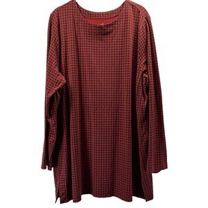 J Jill Luxe Supima Forward Seam Tunic XL Red Black Gingham Check Long Sleeves